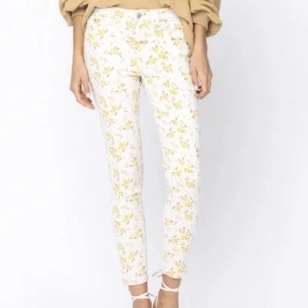 NEW Judy Blue Floral Jeans Womens 5/27 Cream Stretch Spring Ditsy Flower Preppy